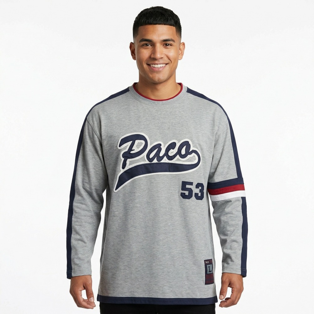 Paco Jeans Mens L Gray Long Sleeve Graphic T-Shirt 90s Streetwear Athletic